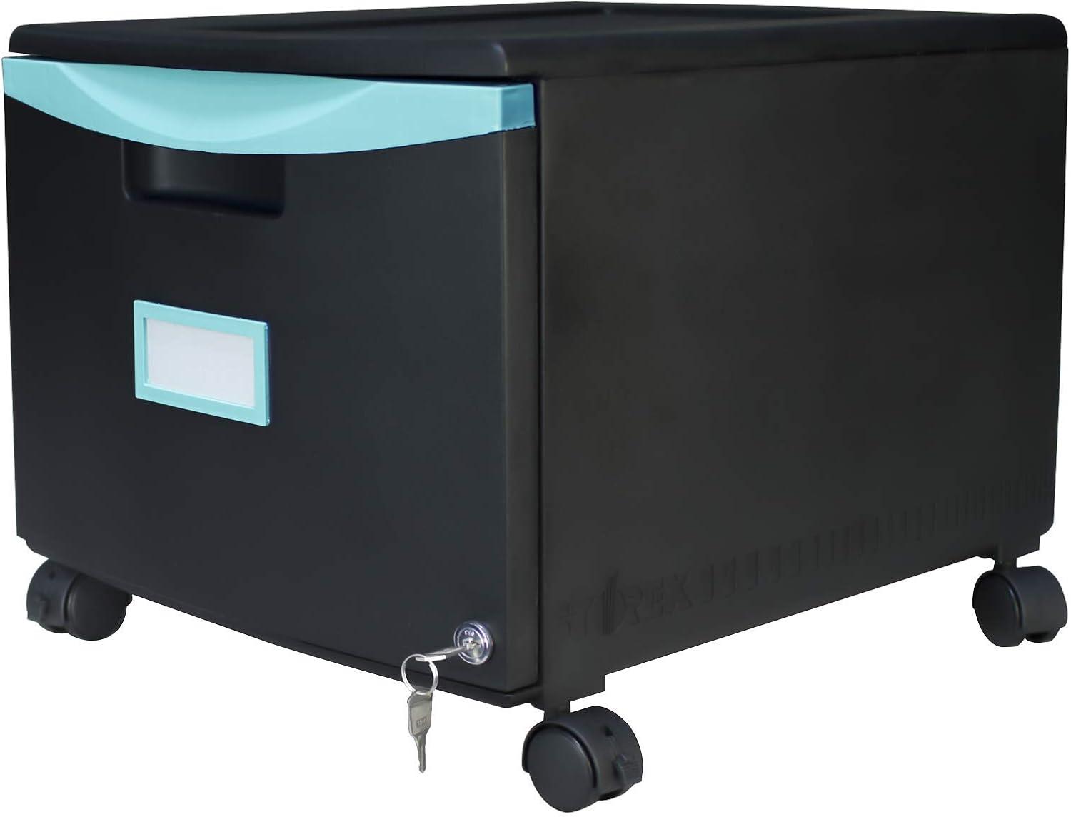 imageStorex Plastic OneDrawer File Cabinet Locking Document Organizer for Home and Office Black 2Pack 61265B02CBlackTeal