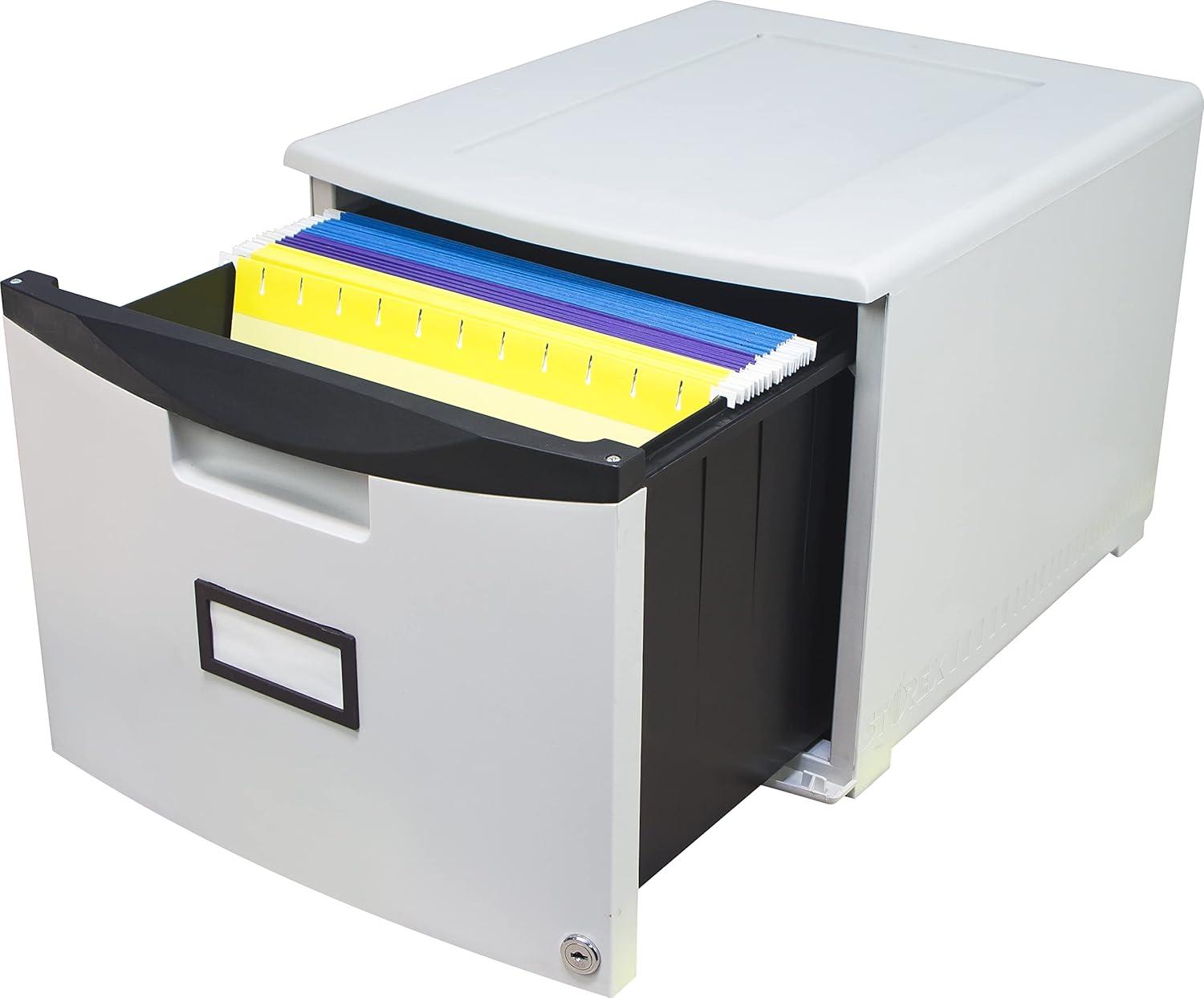 imageStorex Plastic OneDrawer File Cabinet Locking Document Organizer for Home and Office Black 2Pack 61265B02CGrayBlack