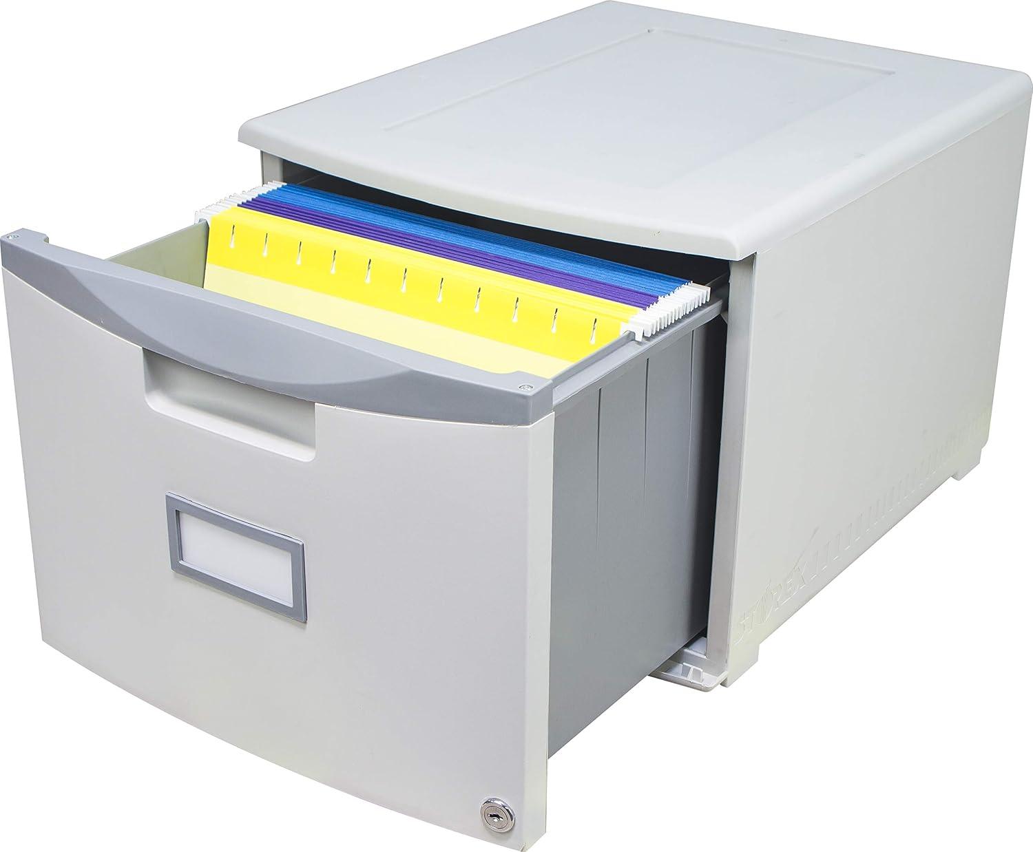 imageStorex Plastic OneDrawer File Cabinet Locking Document Organizer for Home and Office Black 2Pack 61265B02CGreyDark Grey