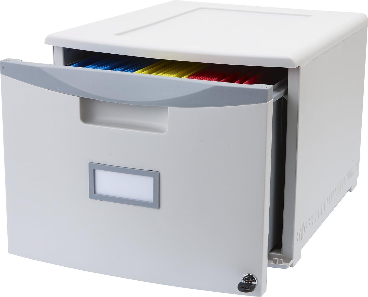imageStorex Plastic OneDrawer File Cabinet Locking Document Organizer for Home and Office Black 2Pack 61265B02CGreyDark Grey