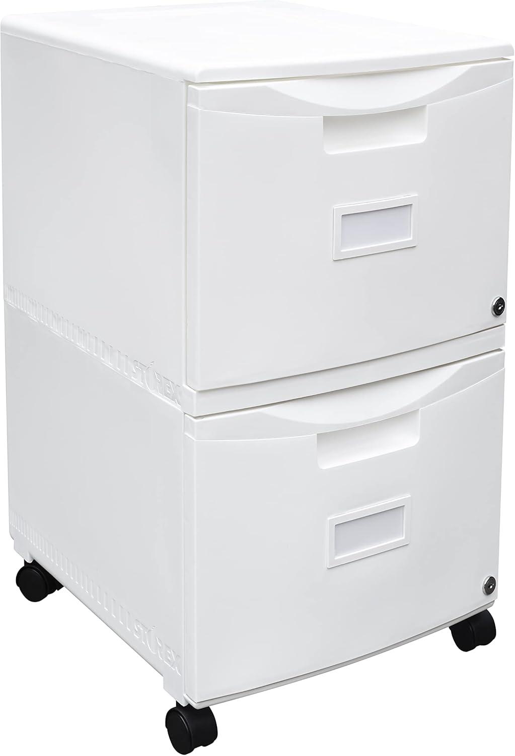 imageStorex Plastic OneDrawer File Cabinet Locking Document Organizer for Home and Office Black 2Pack 61265B02CWhite