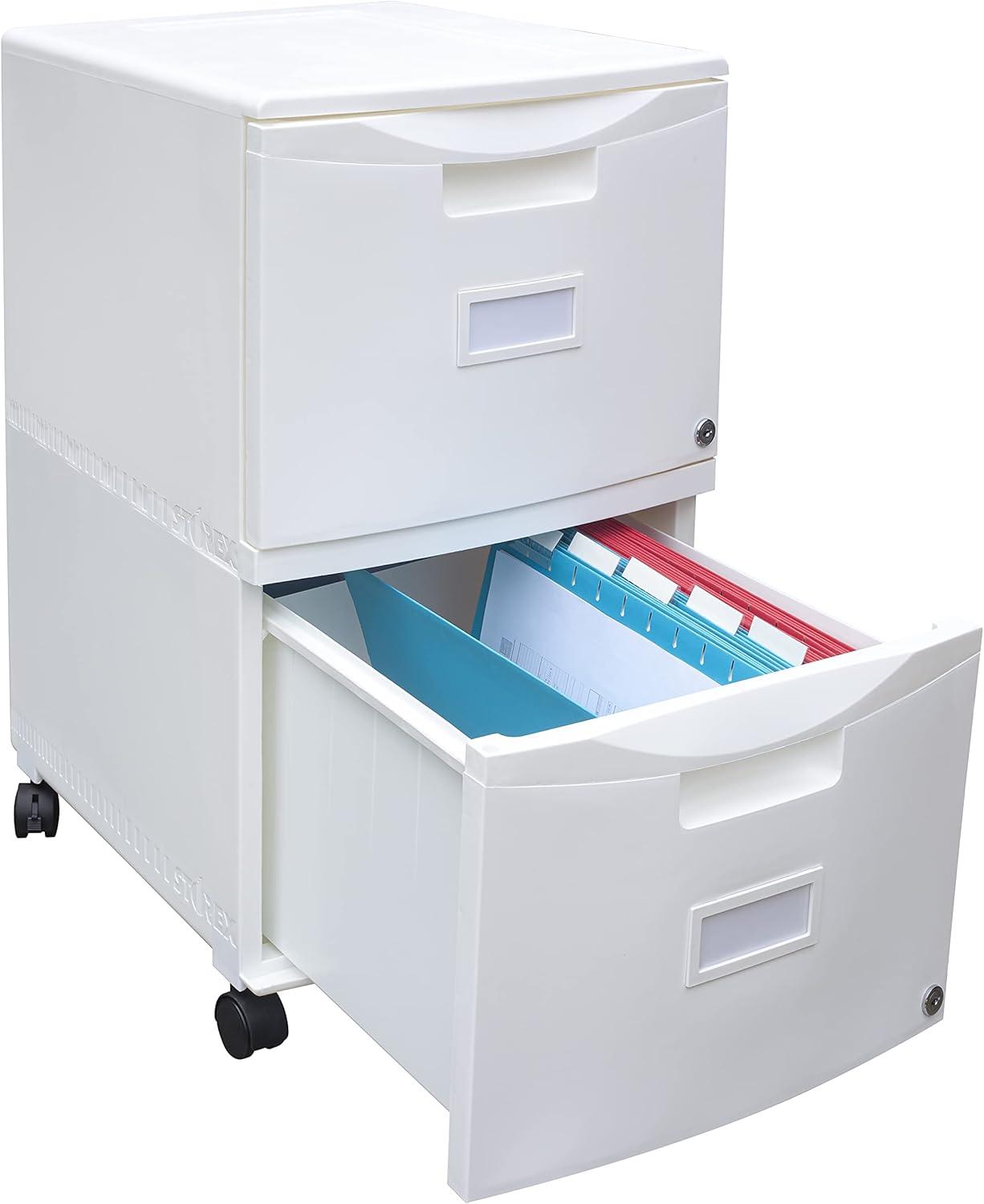 imageStorex Plastic OneDrawer File Cabinet Locking Document Organizer for Home and Office Black 2Pack 61265B02CWhite