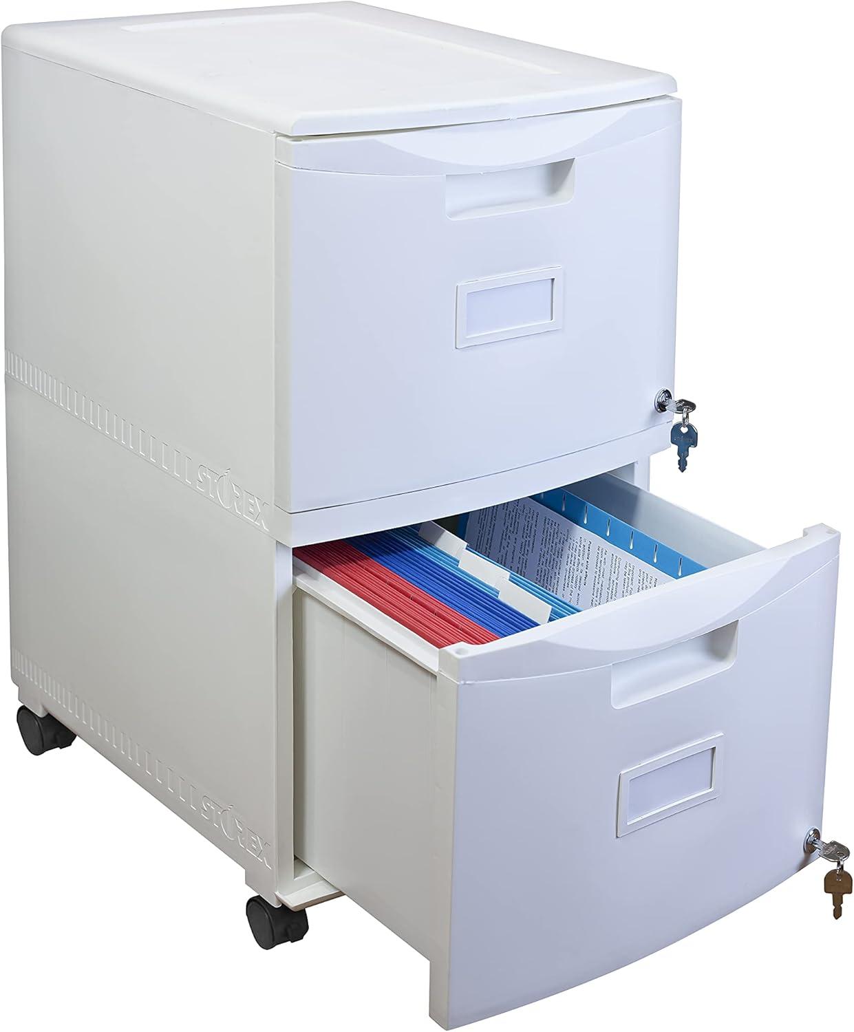 imageStorex Plastic OneDrawer File Cabinet Locking Document Organizer for Home and Office Black 2Pack 61265B02CWhite