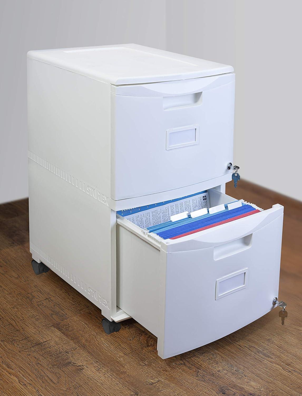 imageStorex Plastic OneDrawer File Cabinet Locking Document Organizer for Home and Office Black 2Pack 61265B02CWhite
