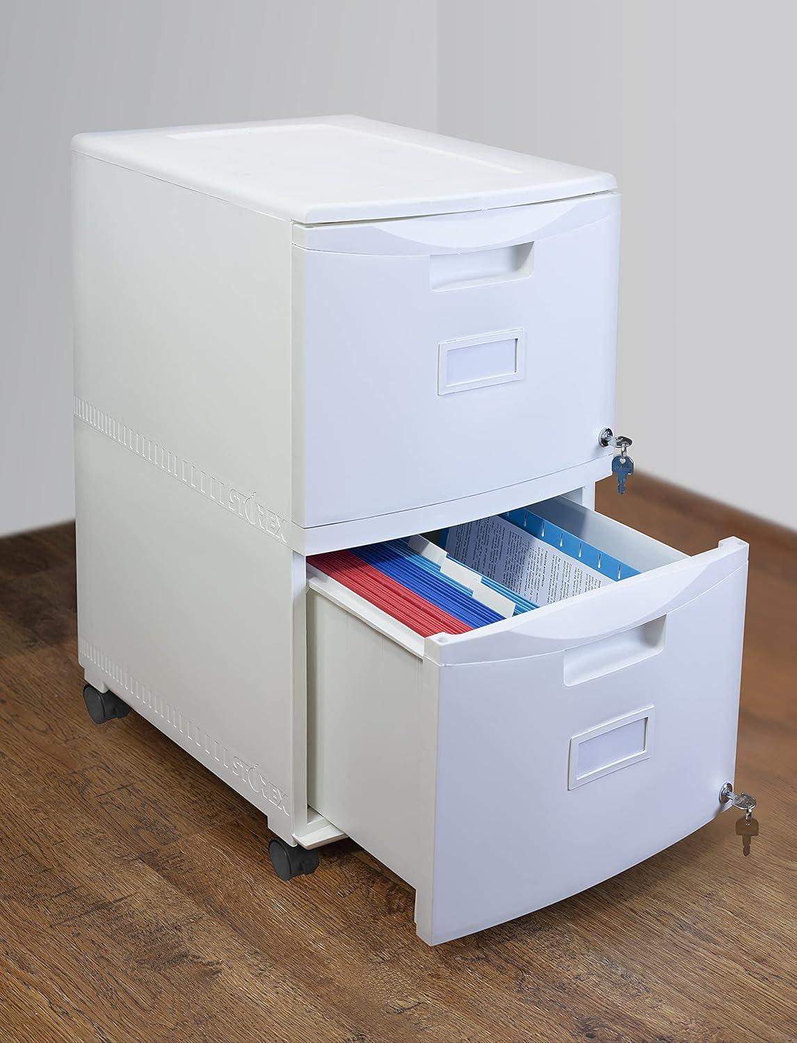 imageStorex Plastic OneDrawer File Cabinet Locking Document Organizer for Home and Office Black 2Pack 61265B02CWhite
