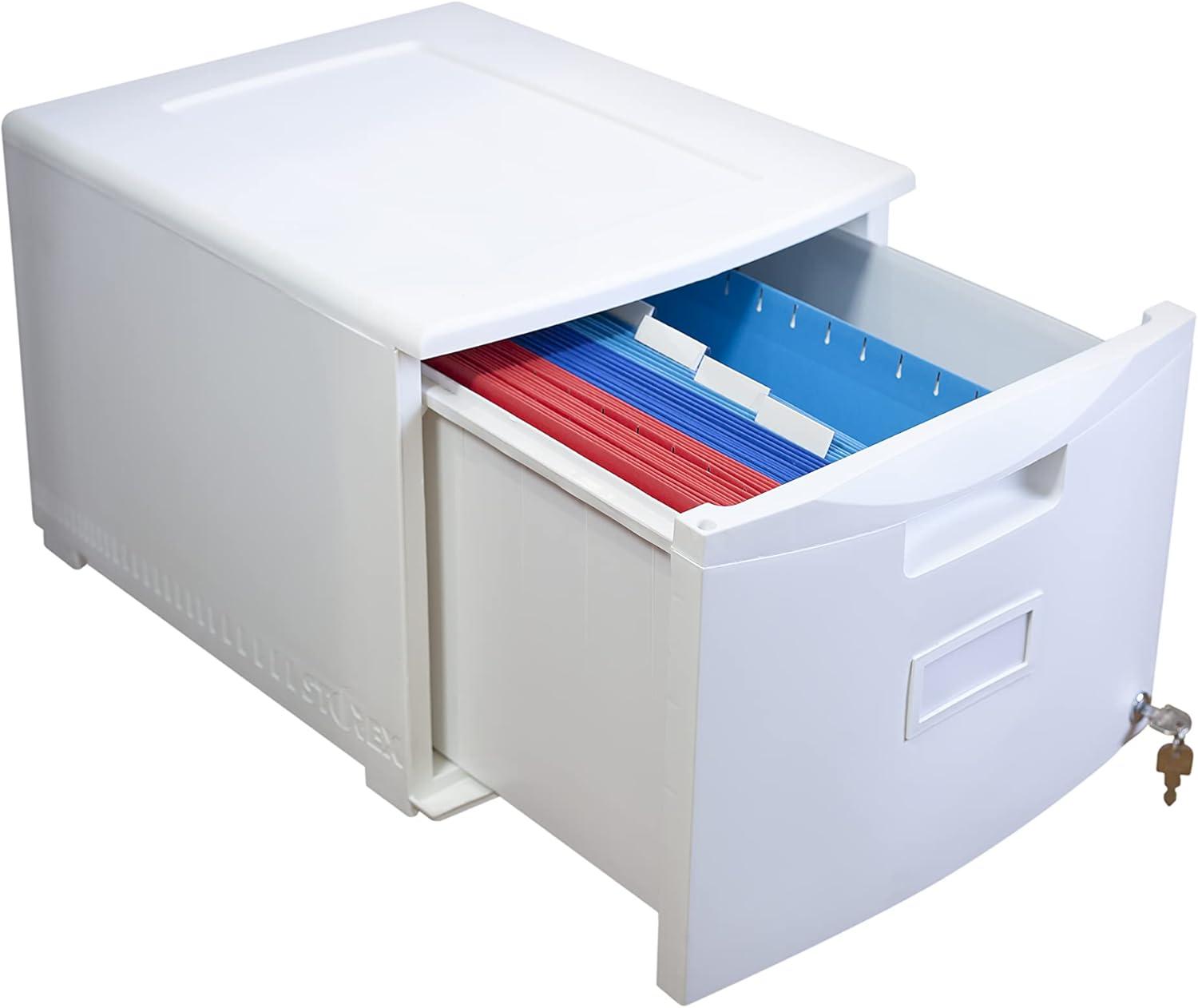 imageStorex Plastic OneDrawer File Cabinet Locking Document Organizer for Home and Office Black 2Pack 61265B02CWhite