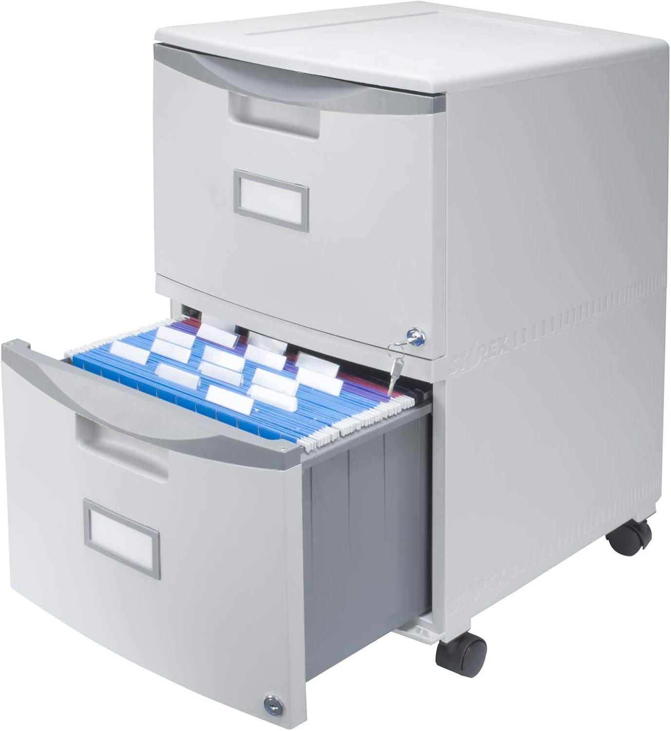 imageStorex Plastic TwoDrawer File Cabinet Locking Document Organizer with Casters for Home and Office Gray 1Pack 61310B01C