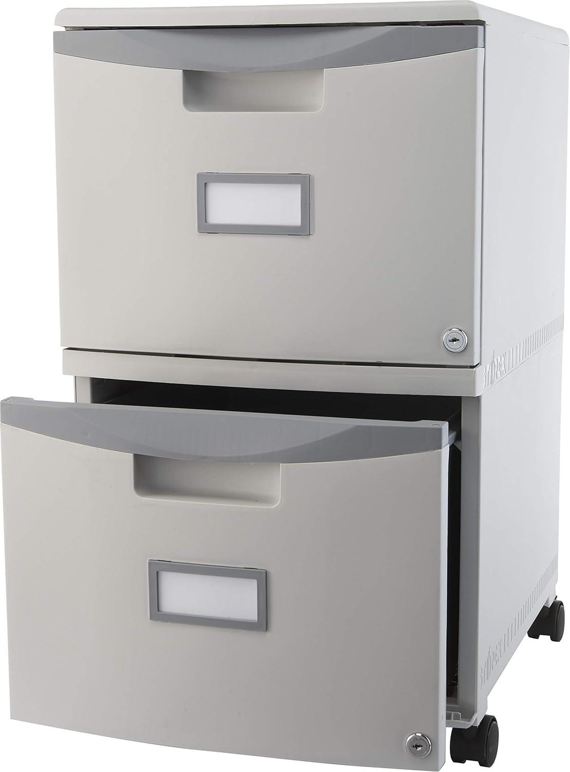 imageStorex Plastic TwoDrawer File Cabinet Locking Document Organizer with Casters for Home and Office Gray 1Pack 61310B01C