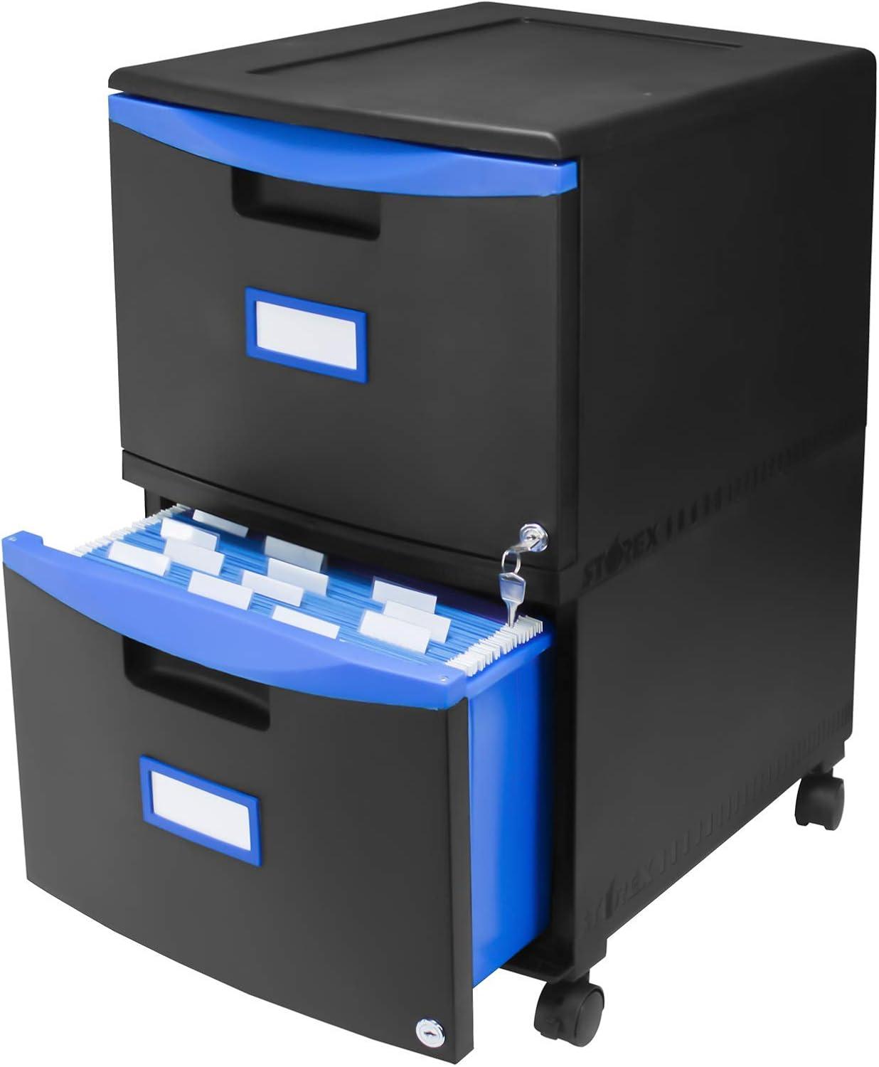 imageStorex TwoDrawer Mobile Filing Cabinet 2 LegalletterSize File Drawers Blackblue 1475 X 1825 X 26
