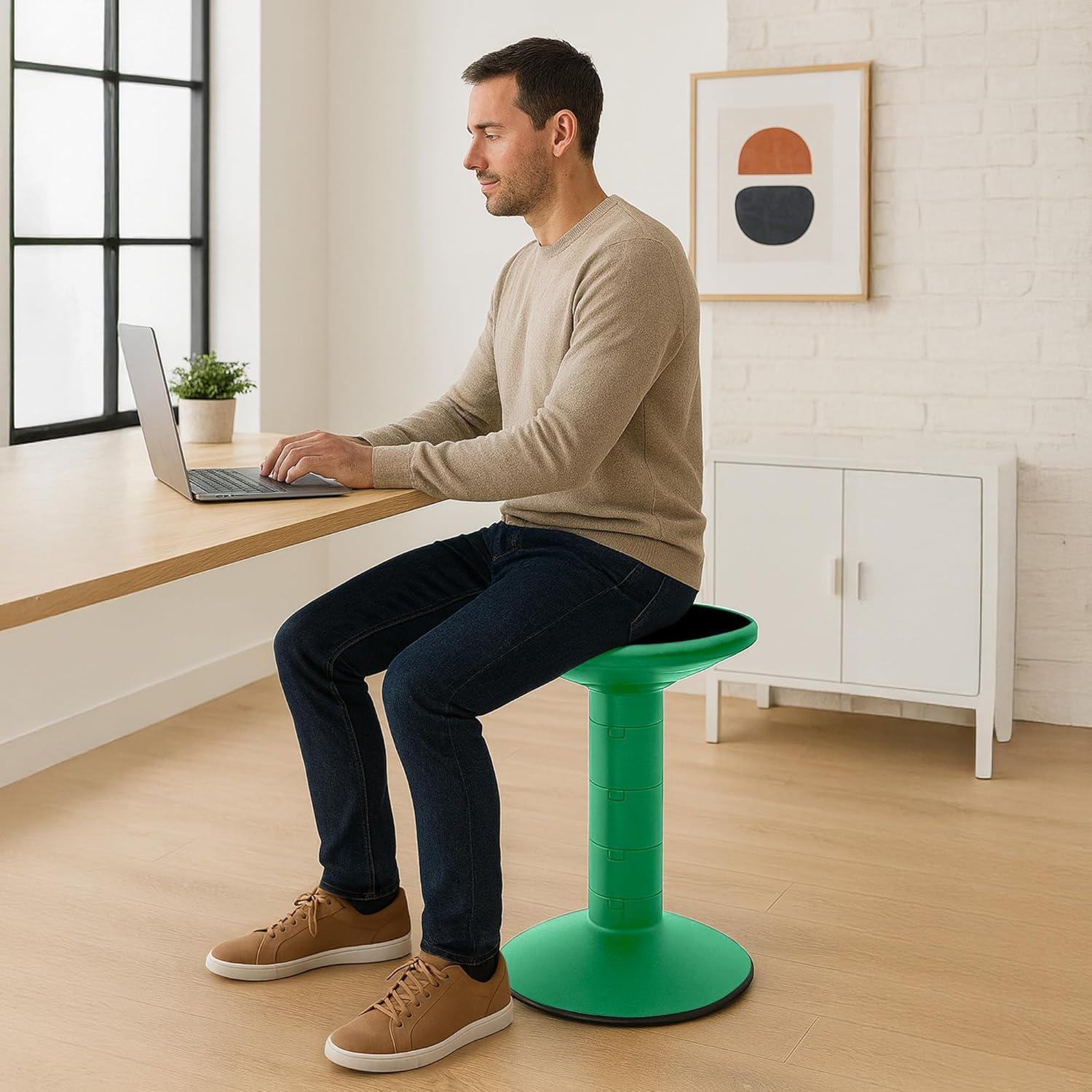 imageStorex Wiggle Stool Active Flexible Seating for Classroom and Home Study Adjustable 1218 Inch Height Black 00300U01CGreen