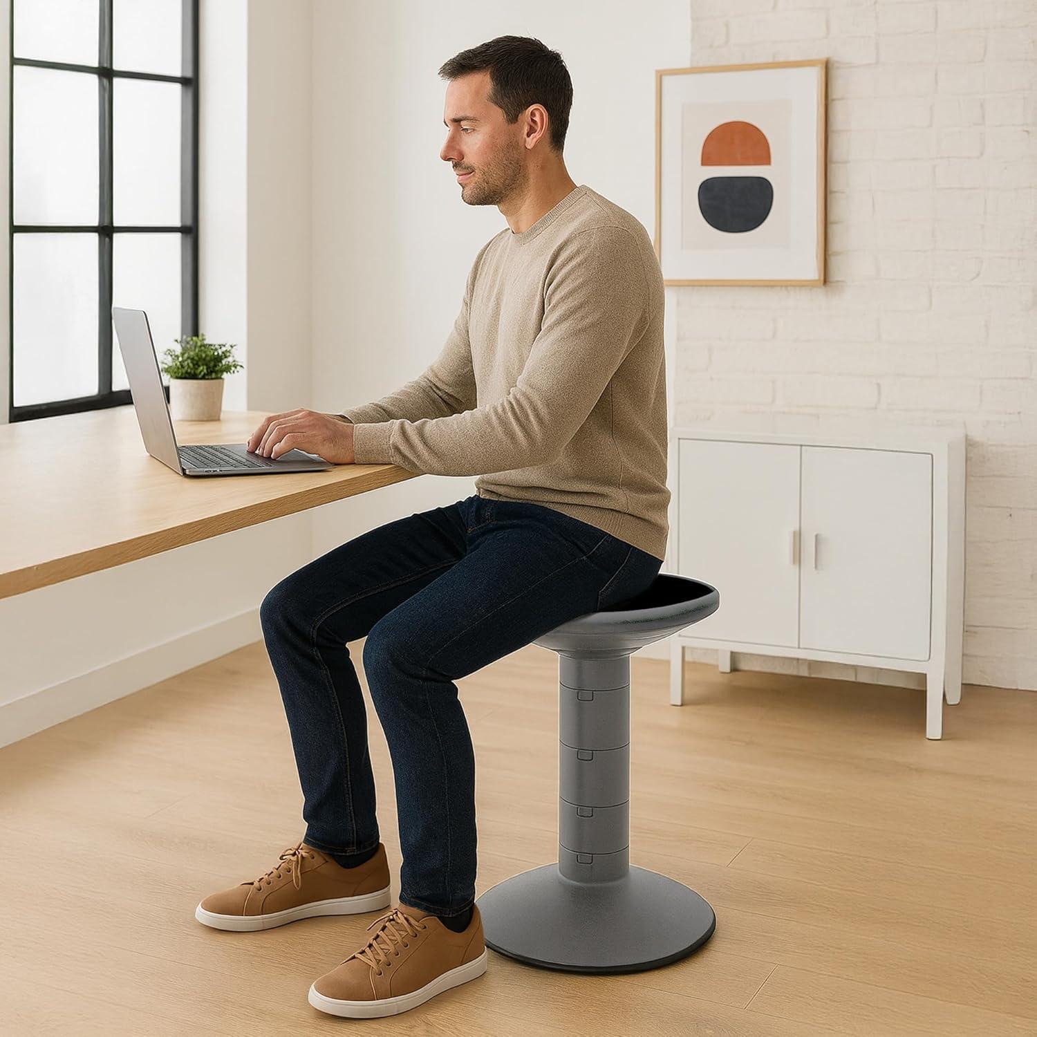 imageStorex Wiggle Stool Active Flexible Seating for Classroom and Home Study Adjustable 1218 Inch Height Black 00300U01CGrey