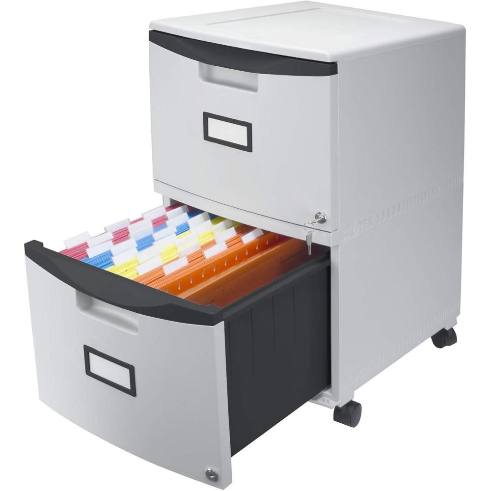 imageStorex Plastic TwoDrawer File Cabinet Locking Document Organizer with Casters for Home and Office Gray 1Pack 61311B01C