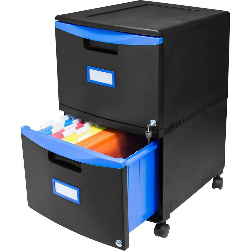 imageStorex TwoDrawer Mobile Filing Cabinet 2 LegalletterSize File Drawers Blackblue 1475 X 1825 X 26