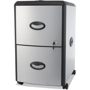 Storex 2-Drawer Mobile File Cabinet with Lock 19 x 15 x 23 Inches, Metal Accent Panels (STX61351U01C),Silver/Black(Hard Top)