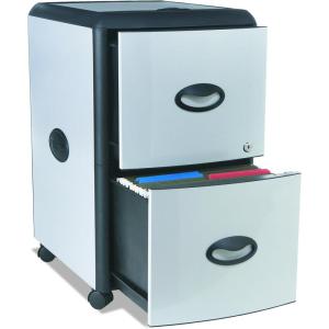 Storex 2-Drawer Mobile File Cabinet with Lock 19 x 15 x 23 Inches, Metal Accent Panels (STX61351U01C),Silver/Black(Roll Top)
