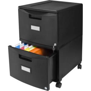 Storex 61312B01C Two-Drawer Mobile Filing Cabinet, 14-3/4w x 18-1/4d x 26h, Black