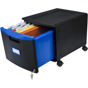 Storex Plastic 1-Drawer Mobile File Cabinet, Letter/Legal, Black (61265A01C)(Black/Blue)