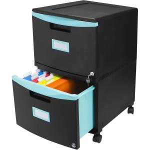 Storex Plastic 1-Drawer Mobile File Cabinet, Letter/Legal, Black (61265A01C)(Black/Teal)