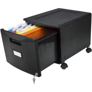 Storex Plastic One-Drawer File Cabinet – Locking Document Organizer for Home and Office, Black, 2-Pack (61265B02C)(Black)