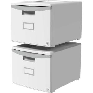 Storex Plastic One-Drawer File Cabinet – Locking Document Organizer for Home and Office, Black, 2-Pack (61265B02C)(Grey)