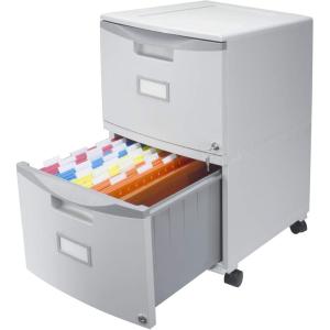 Storex Plastic Two-Drawer File Cabinet – Locking Document Organizer with Casters for Home and Office, Gray, 1-Pack (61310B01C)