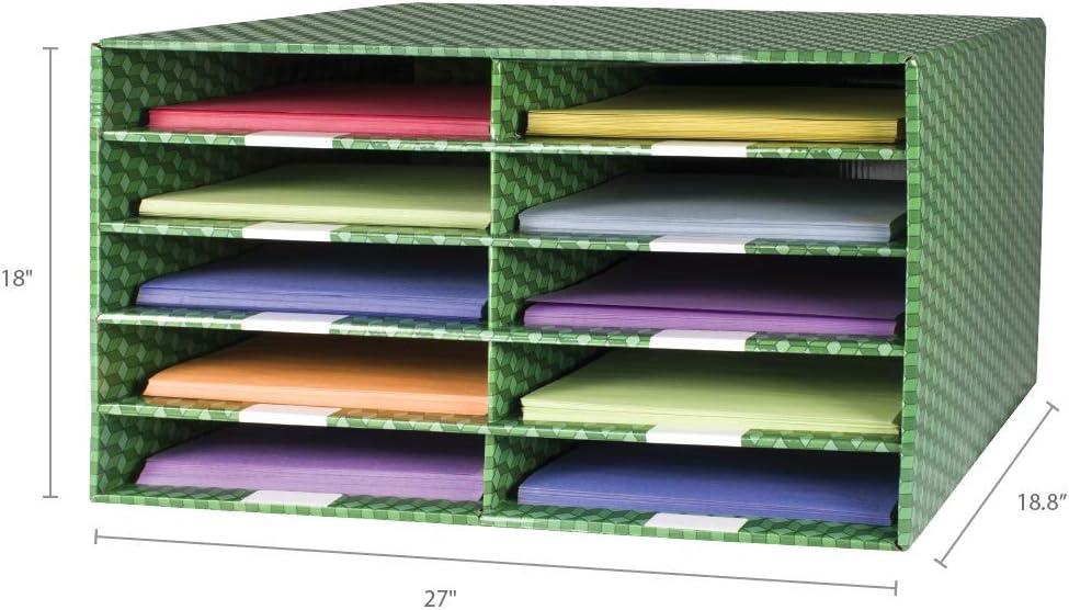 imageStorex 10Compartment Construction Paper Sorter Plasticized DryErase Surface Green 80401U01C 27 x 188 x 17 Inches 10 Slots