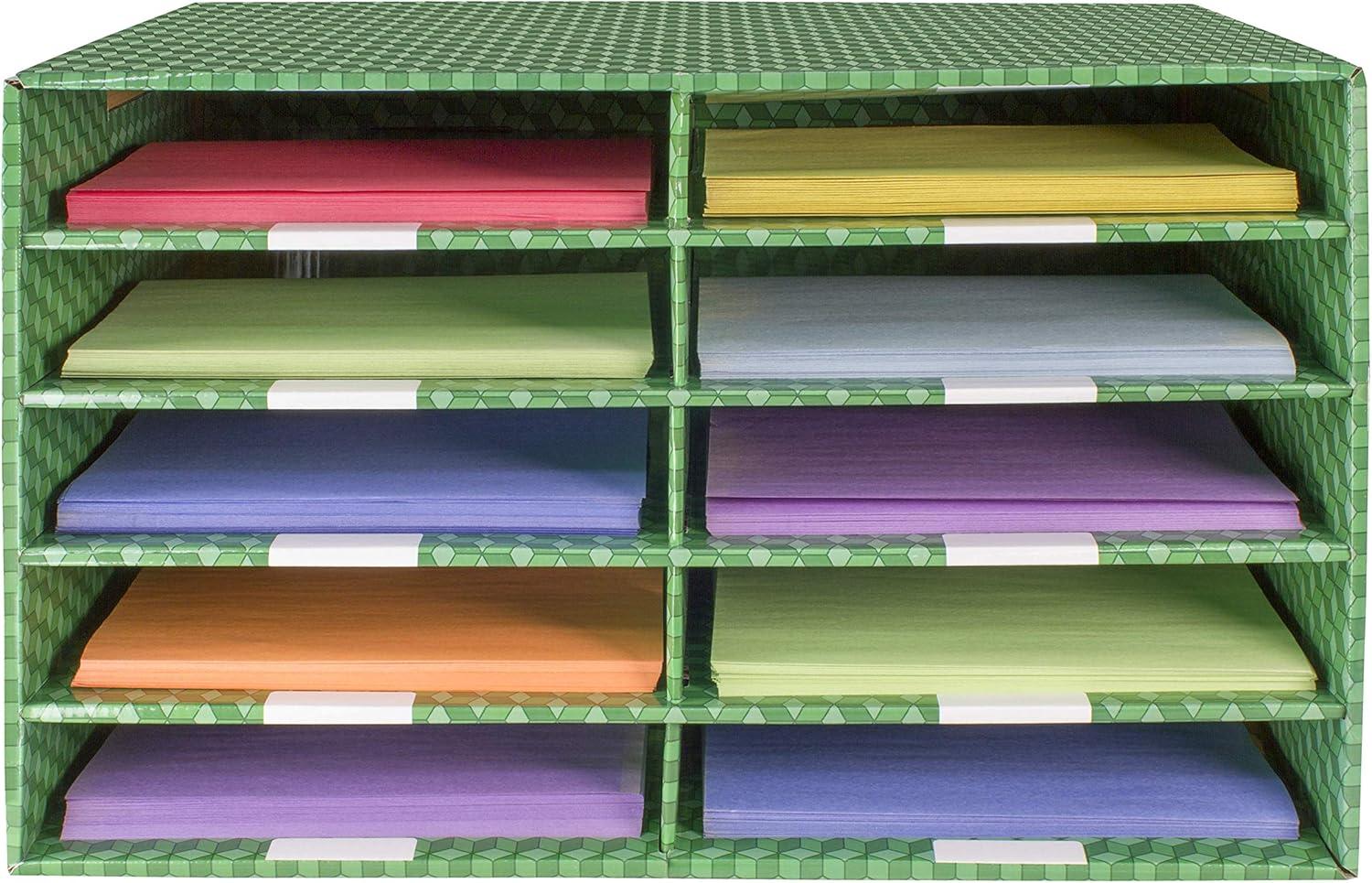 imageStorex 10Compartment Construction Paper Sorter Plasticized DryErase Surface Green 80401U01C 27 x 188 x 17 Inches 10 Slots