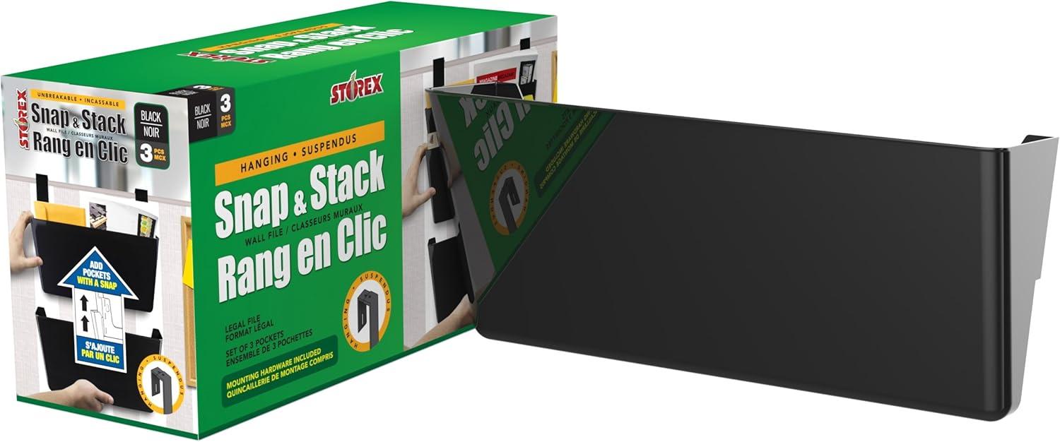 imageStorex Legal Sized Wall Files 3 Pack Set with Partition Hangers Black Case of 6 Sets STX70316B06C STX70316B06CLegal