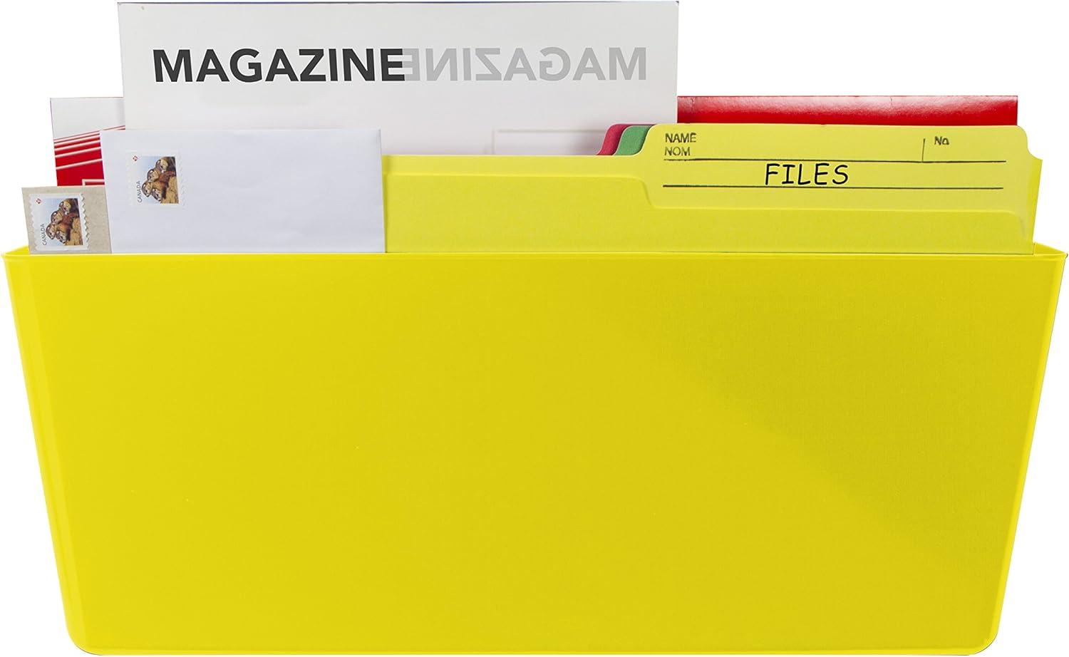imageStorex LegalSize Magnetic Wall Pocket Plastic File Organizer HeavyDuty Magnet Holds 5lbs School Blue 6Pack 70230U06CClass Yellow