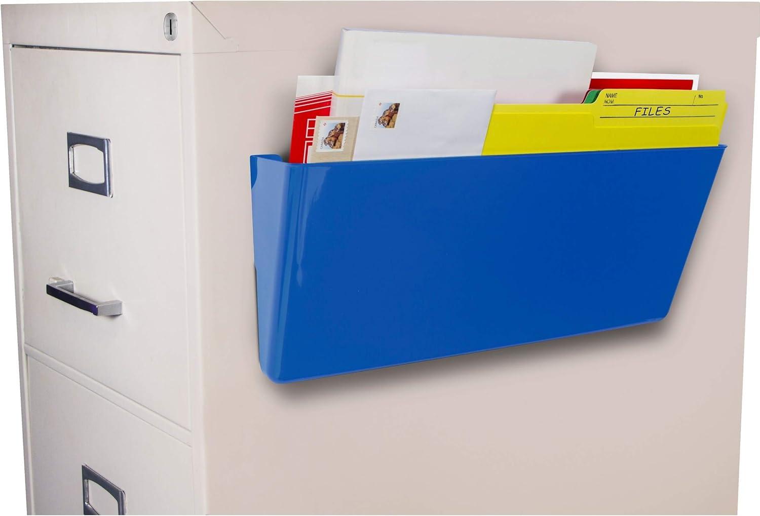 imageStorex LegalSize Magnetic Wall Pocket Plastic File Organizer HeavyDuty Magnet Holds 5lbs School Yellow 6Pack 70232U06CClass Blue