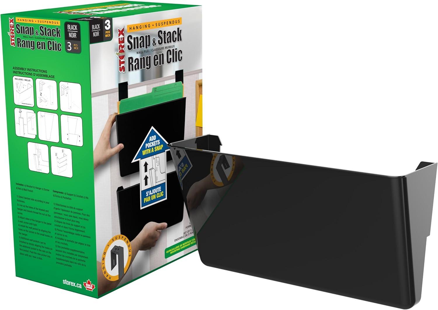 imageStorex Letter Sized Wall Files 3 Pack Set with Partition Hangers Black Case of 6 Sets STX70315B06C