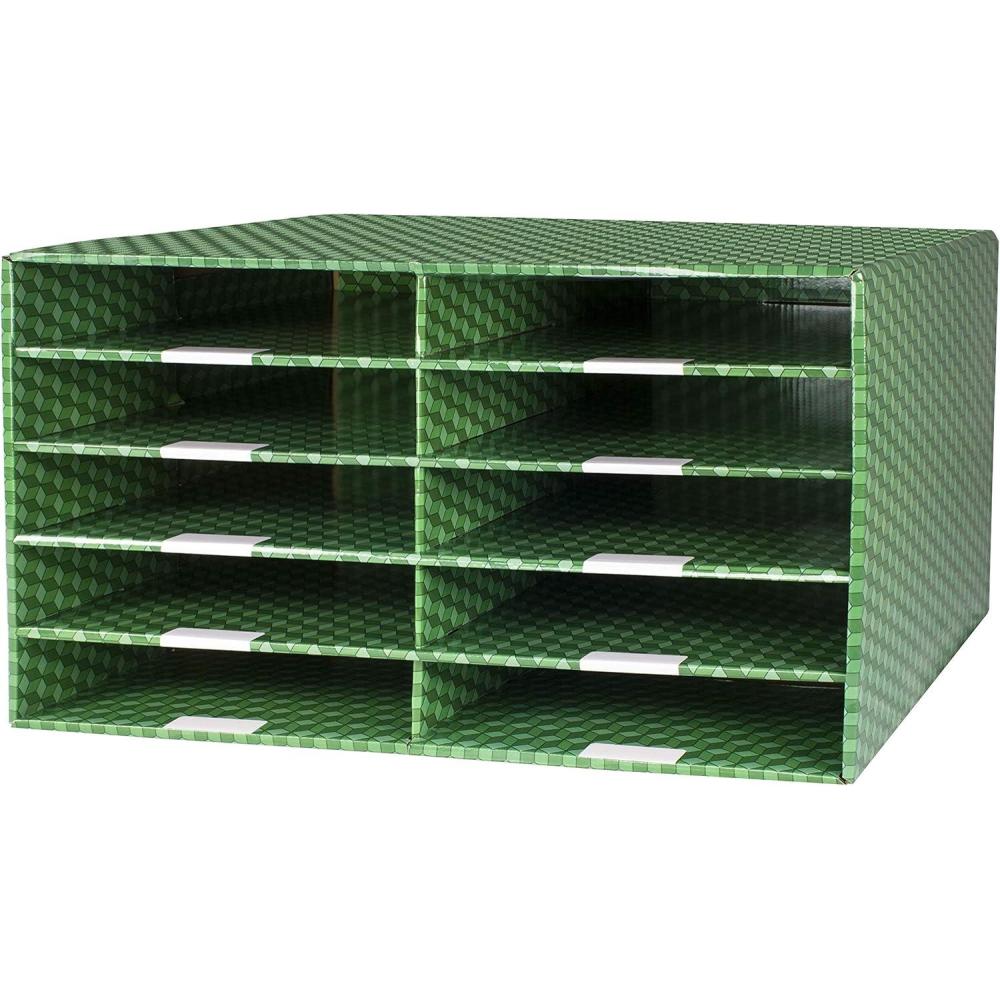 imageStorex 10Compartment Construction Paper Sorter Plasticized DryErase Surface Green 80401U01C 27 x 188 x 17 Inches 10 Slots