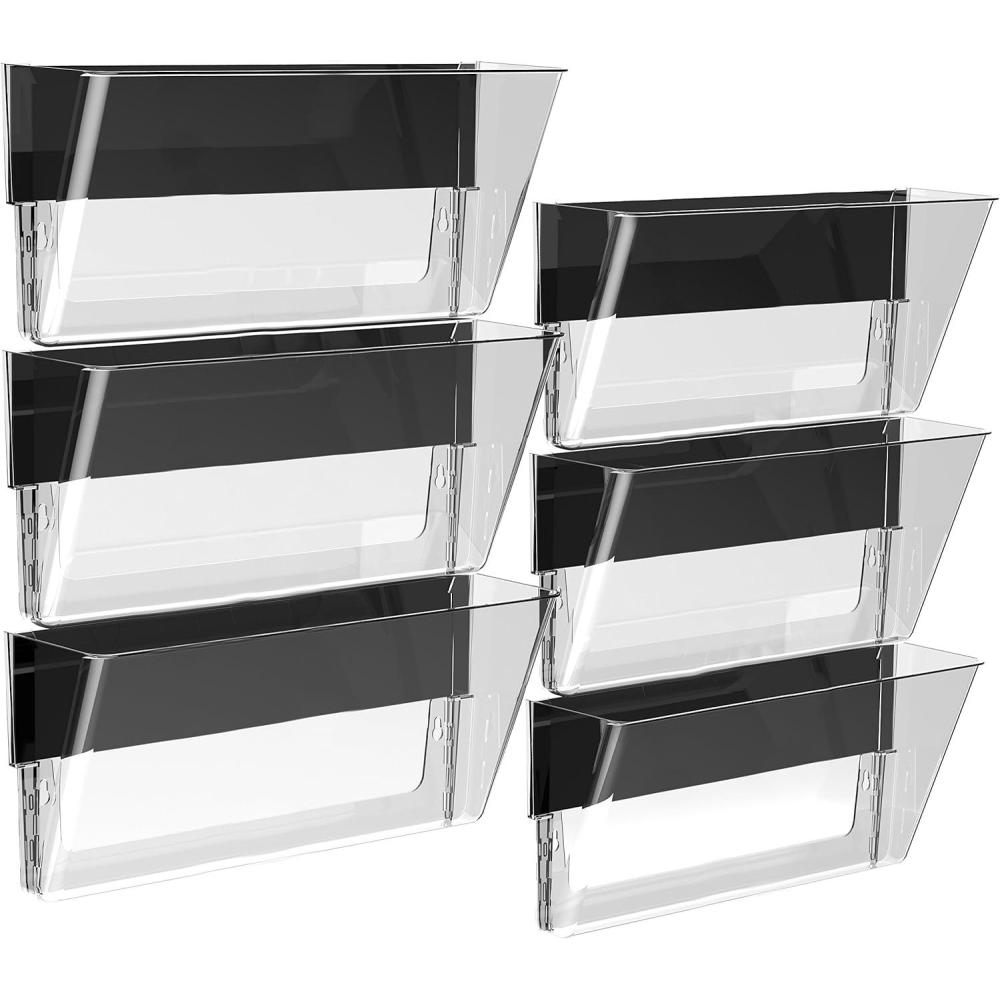 imageStorex LegalSize Magnetic Wall Pocket Plastic File Organizer HeavyDuty Magnet Holds 5lbs Clear 6Pack 70240U06C