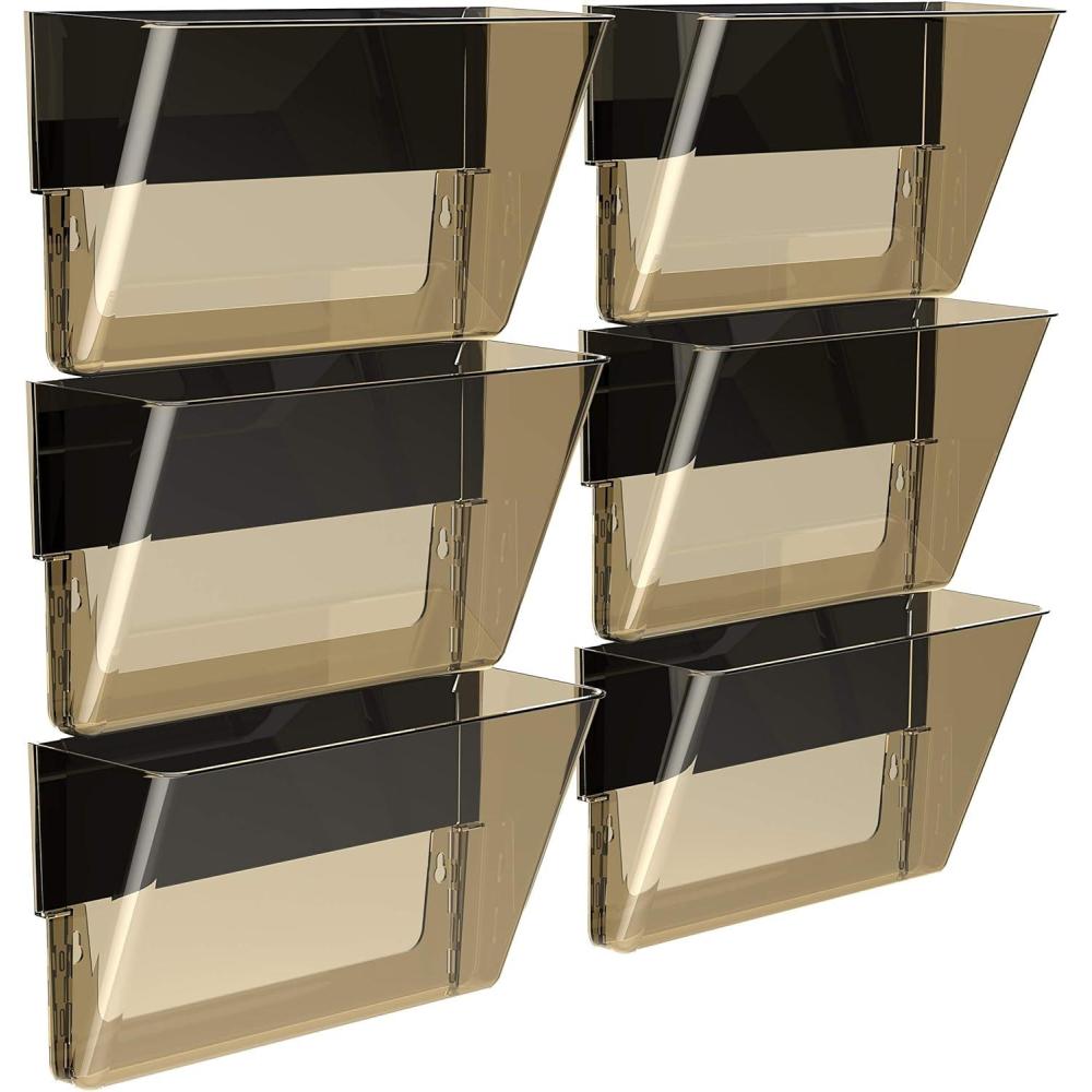 imageStorex LetterSize Magnetic Wall Pocket Plastic File Organizer HeavyDuty Magnet Holds 5lbs Smoke 6Pack 70235B06C