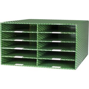 Storex 10-Compartment Construction Paper Sorter, Plasticized Dry-Erase Surface, Green (80401U01C), 27 x 18.8 x 17 Inches, 10 Slots