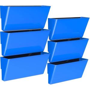 Storex Legal-Size Magnetic Wall Pocket – Plastic File Organizer, Heavy-Duty Magnet Holds 5lbs, School Blue, 6-Pack (70230U06C)(Class Blue)