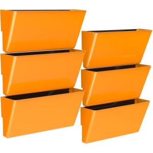 Storex Legal-Size Magnetic Wall Pocket – Plastic File Organizer, Heavy-Duty Magnet Holds 5lbs, School Yellow, 6-Pack (70232U06C)(Class Orange)