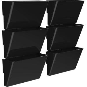 Storex Letter-Size Magnetic Wall Pocket – Plastic File Organizer, Heavy-Duty Magnet Holds 5lbs, Black, 6-Pack (70227B06C)