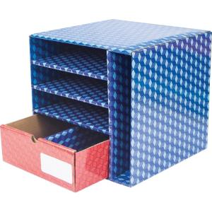 Storex Supply Station, Plasticized Dry-Erase Surface, 4-Slots and 1-Drawer, Blue/Red (80006U01C), 12.3 x 13.5 x 12.3 Inches