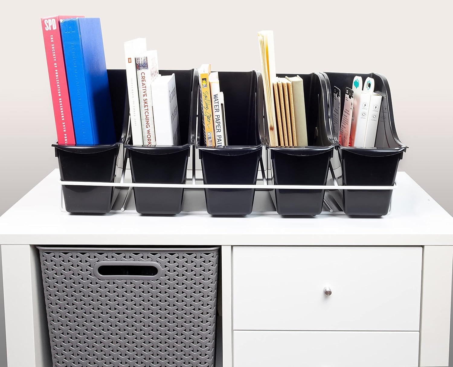 imageStorex 71151U01C Metal Shelf Rack Fits 5 Small Book Bins Bins Sold Separately WhiteBlack