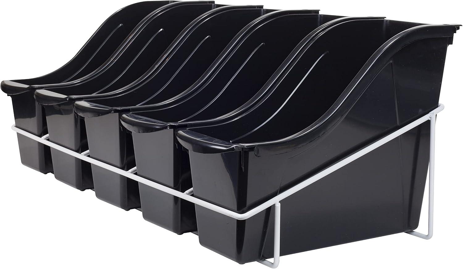 imageStorex 71151U01C Metal Shelf Rack Fits 5 Small Book Bins Bins Sold Separately WhiteBlack