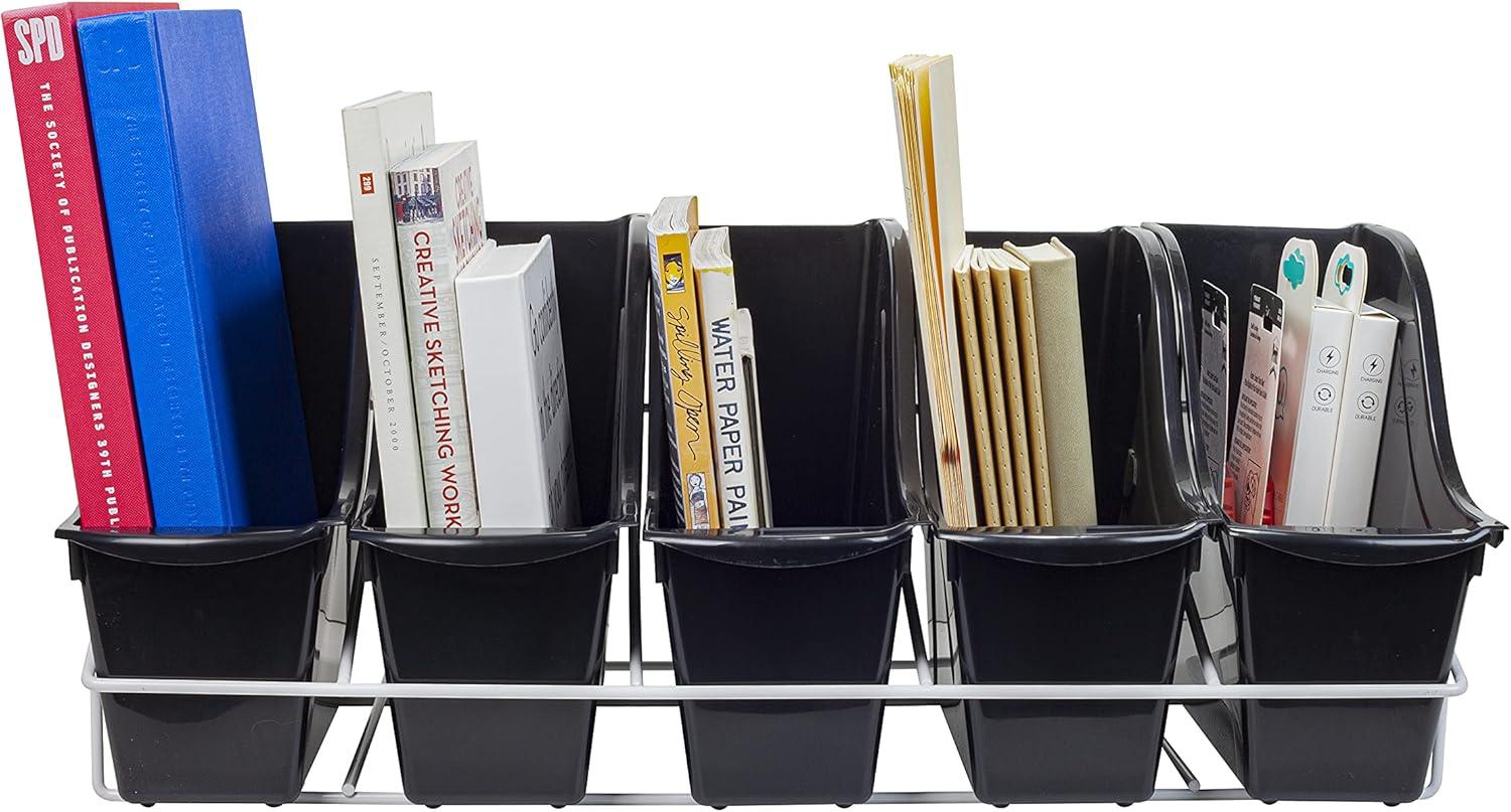 imageStorex 71151U01C Metal Shelf Rack Fits 5 Small Book Bins Bins Sold Separately WhiteBlack