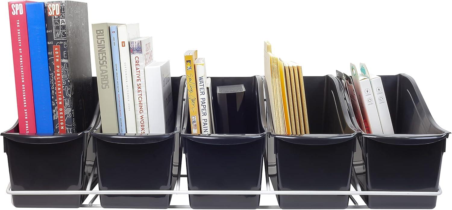 imageStorex 71151U01C Metal Shelf Rack Fits 5 Small Book Bins Bins Sold Separately WhiteBlack