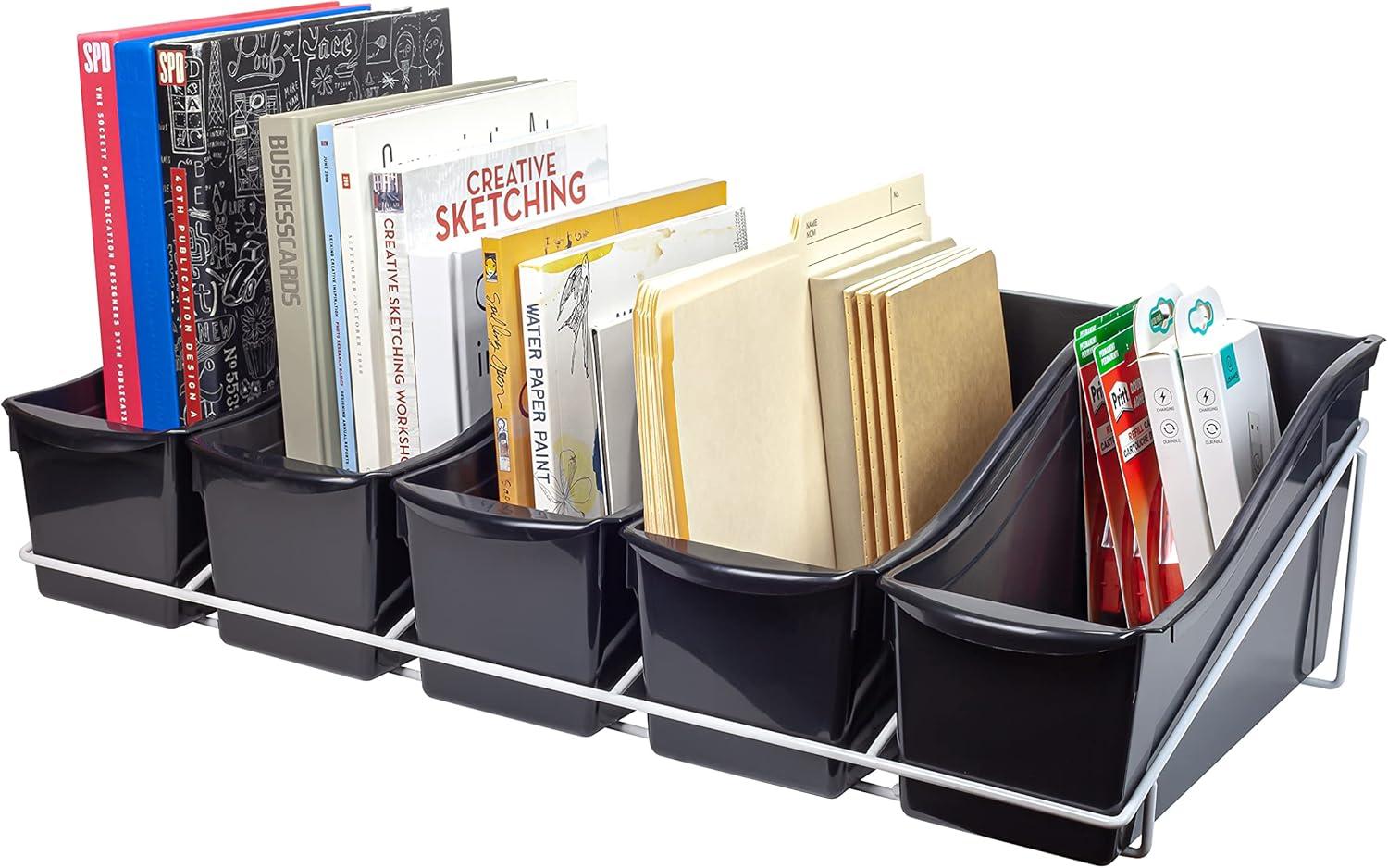 imageStorex 71151U01C Metal Shelf Rack Fits 5 Small Book Bins Bins Sold Separately WhiteBlack
