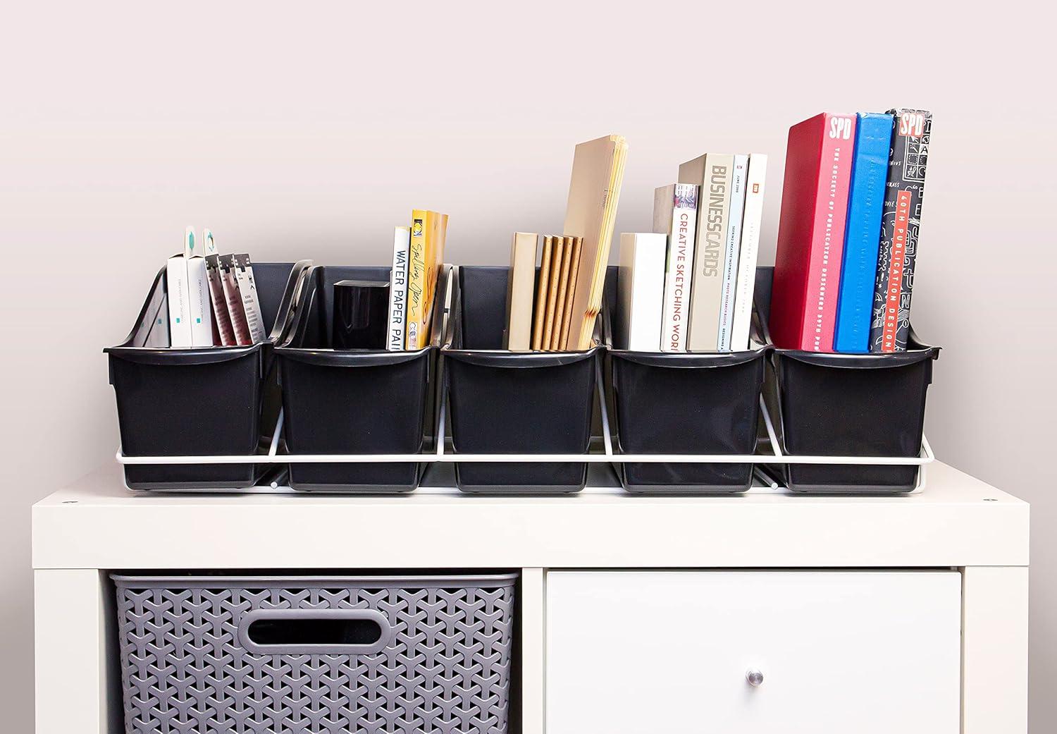 imageStorex 71151U01C Metal Shelf Rack Fits 5 Small Book Bins Bins Sold Separately WhiteBlack