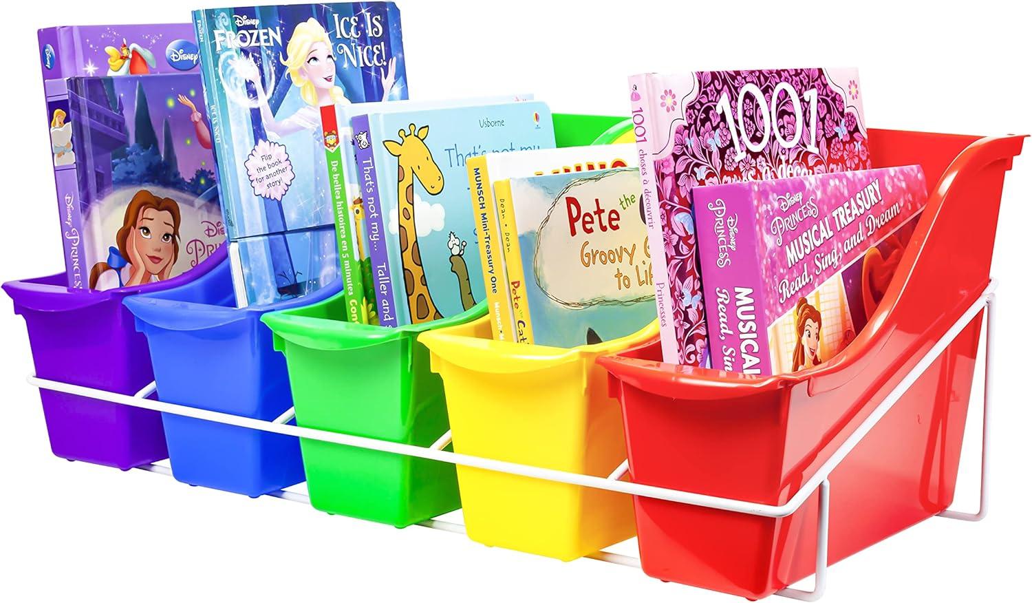 imageStorex 71151U01C Metal Shelf Rack Fits 5 Small Book Bins Bins Sold Separately WhiteWhite