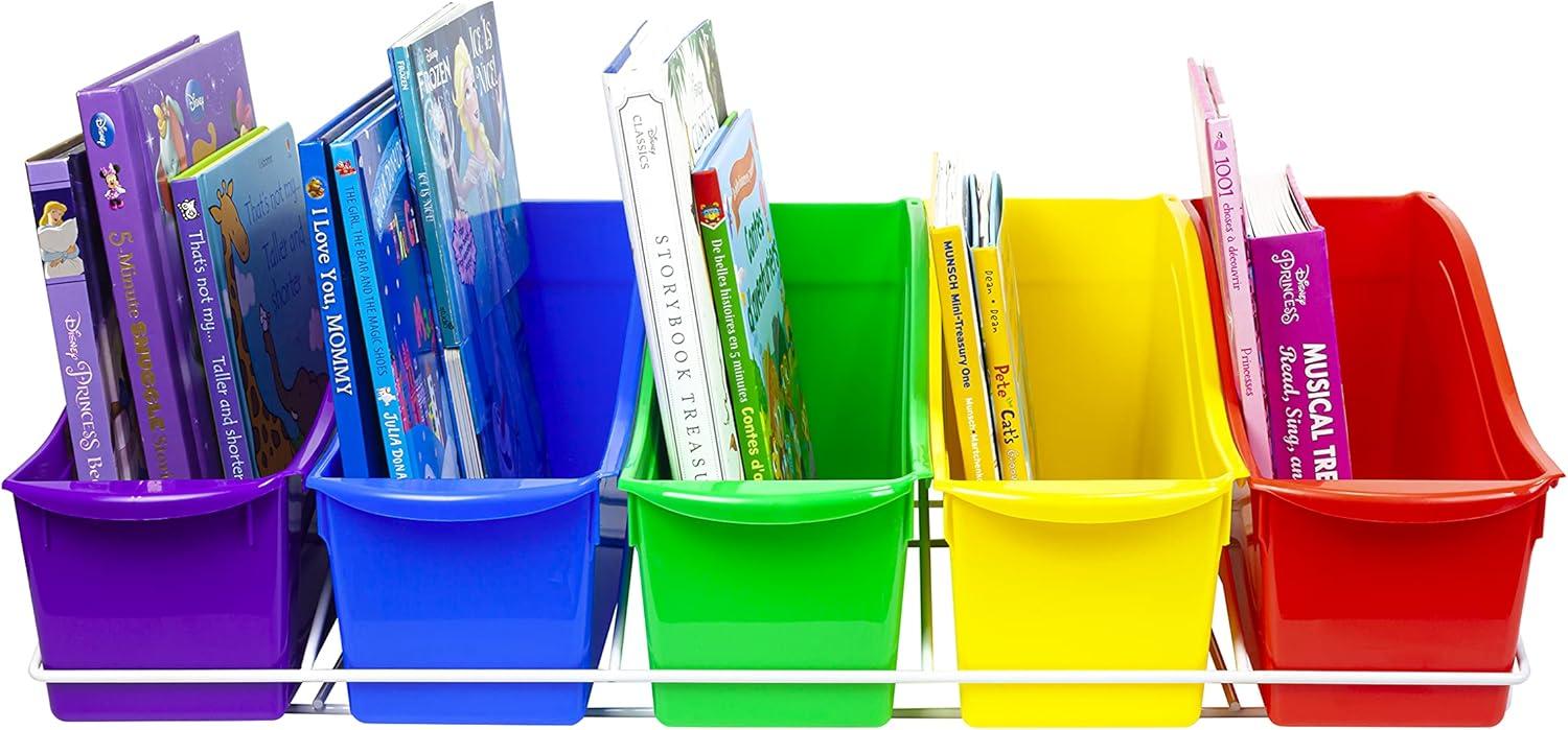 imageStorex 71151U01C Metal Shelf Rack Fits 5 Small Book Bins Bins Sold Separately WhiteWhite