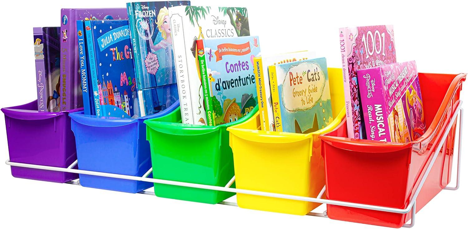 imageStorex 71151U01C Metal Shelf Rack Fits 5 Small Book Bins Bins Sold Separately WhiteWhite