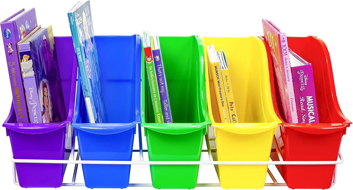 imageStorex 71151U01C Metal Shelf Rack Fits 5 Small Book Bins Bins Sold Separately WhiteWhite