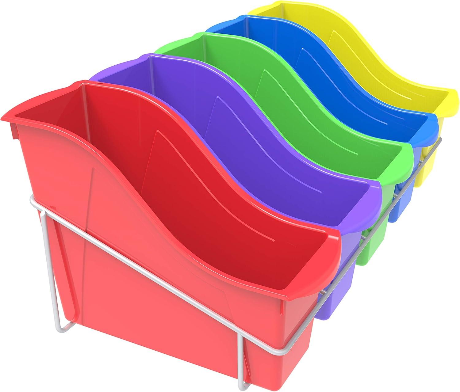 imageStorex 71151U01C Metal Shelf Rack Fits 5 Small Book Bins Bins Sold Separately WhiteWhite